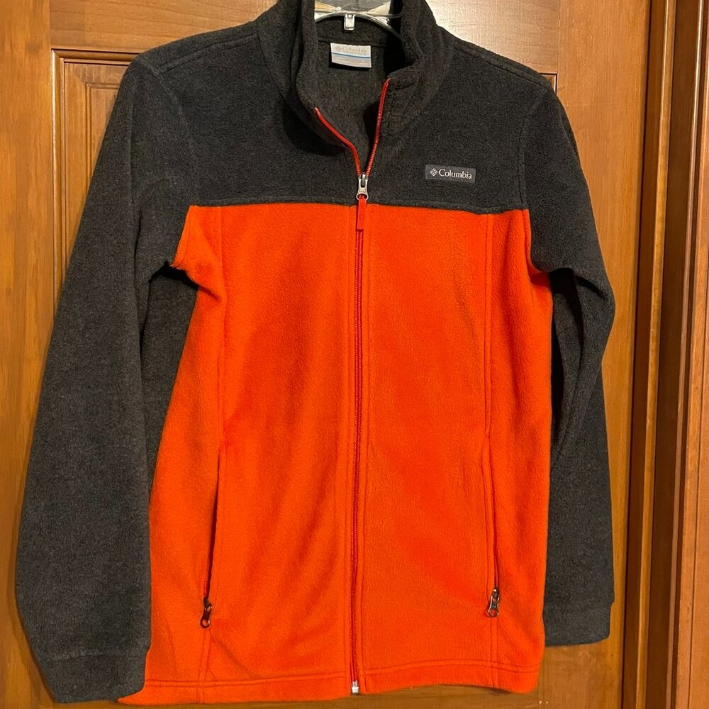 Boys L Columbia Fleece jacket EUC Orange and Gray (14/16)